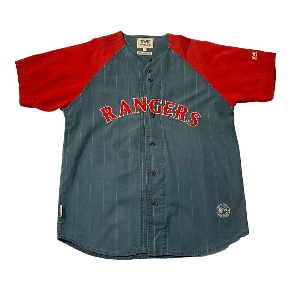 MIRAGE Rangers Men’s Vintage True Fan Jersey XL Blue Red Baseball MLB Button Up